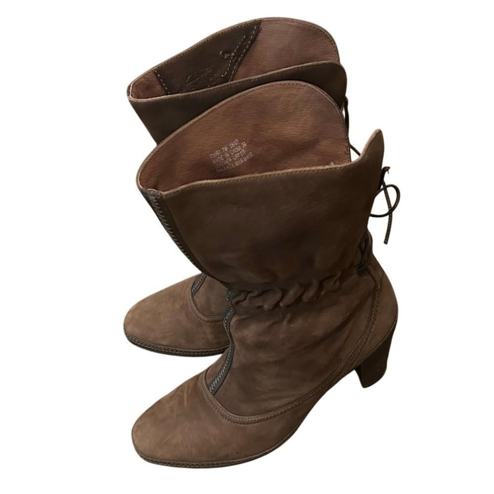 Clarks Artisan Boots Women 7M Brown Excellent‎ Leather Lace Up Corset Block Heel